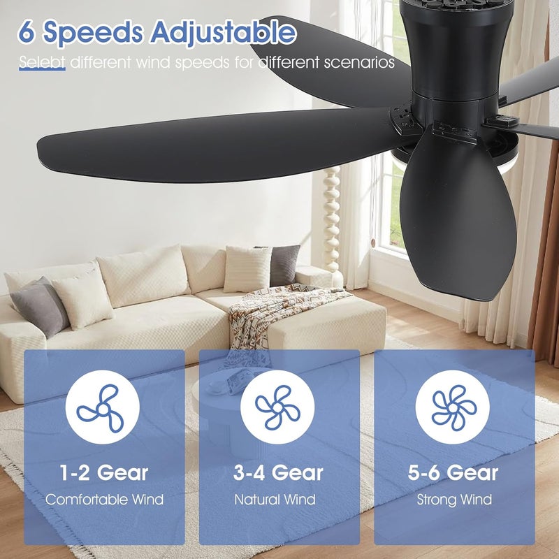 Surtime 42" Ceiling Fans with Lights-Low Profile Ceiling Fan with Light and Remote/APP Control,Flush Mount,DC Reversible,LED Dimmable Blakc Ceiling Fans for Bedroom,Indoor/Outdoor Patio Use - Image 5